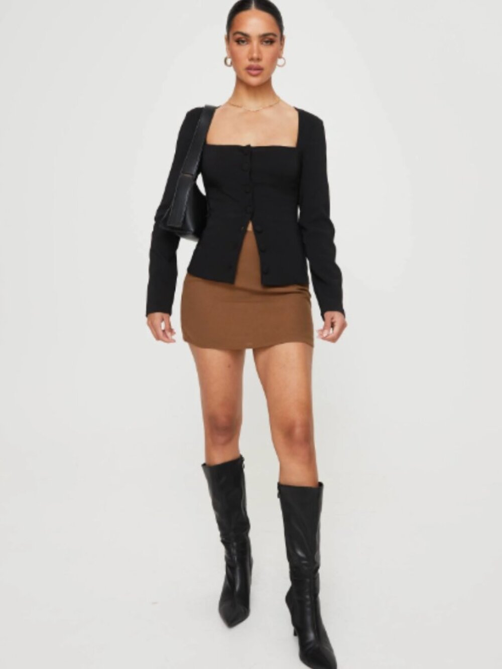 NWT Princess Polly Gaskin Long Sleeve Top | Square Neck | Black | Sz 8